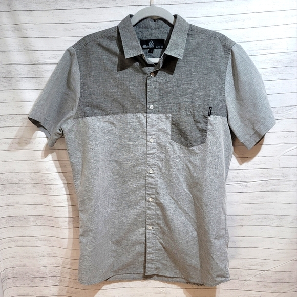 MOLOKAI SURF CO. GRAY COLOR BLOCK SHORT SLEEVE BUTTON DOWN,  sz LARGE, LIKE NEW! - Picture 1 of 6